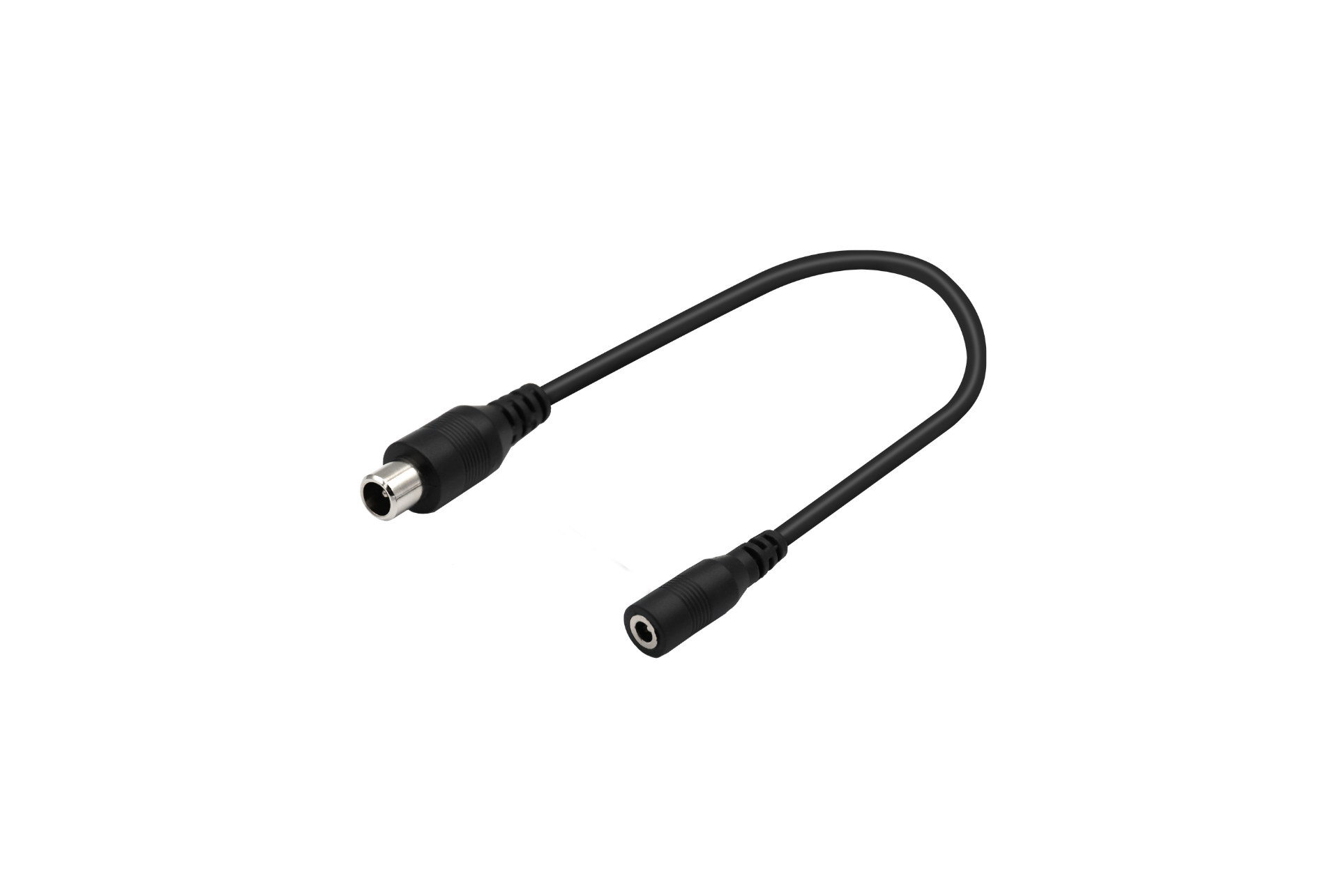 JOWUA Taiwan 折疊電動滑板車專用充電器轉接線是一條黑色直流延長線,配備 3.5 x 1.35 mm 公母接頭,以純白色為背景。.