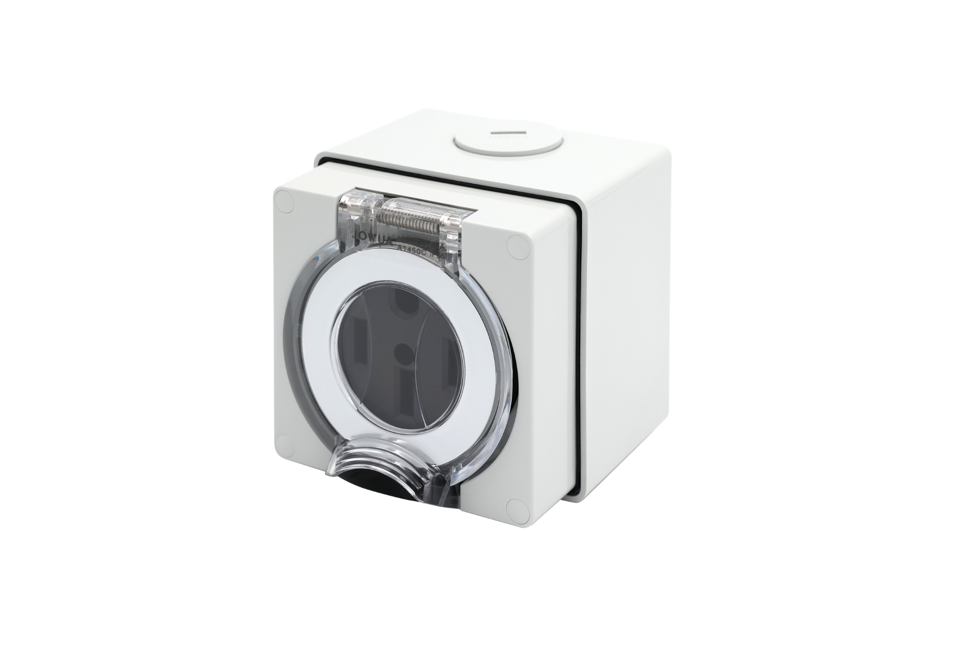 JOWUA 台灣 NEMA 14-50 防水電源插座盒是一款白色盒形電氣開關,具有圓形透明鉸鏈蓋,方便使用。這款經過 ETL 認證的設備具有 IP66 防護等級,集極簡主義和功能性於一身。.