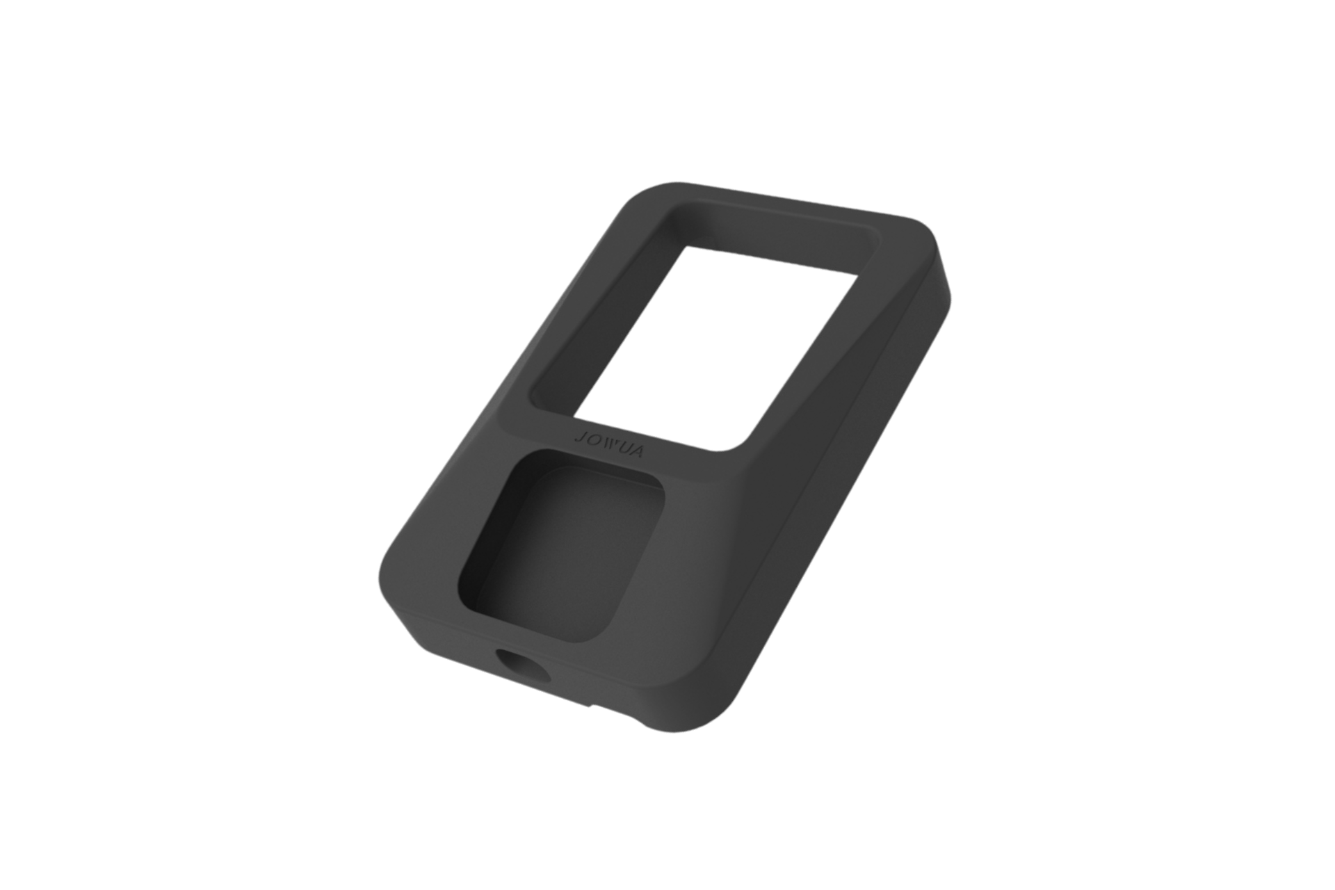 JOWUA 台灣多功能無線充電站+Apple Watch 無線充電器組合包括一個帶有兩個矩形切口的黑色矽膠保護套,專為 MagSafe 磁吸充電和 Apple Watch 無線充電器而設計。顯示在純黑色背景上。.