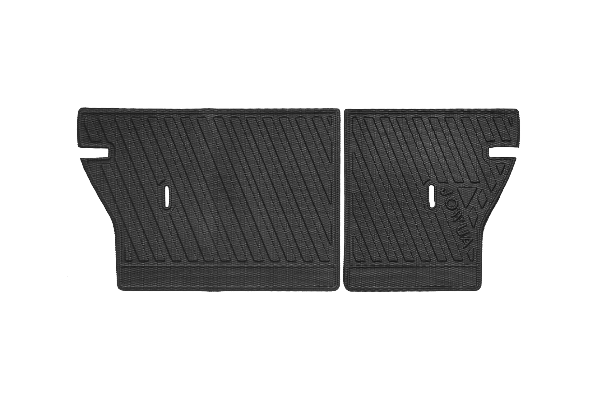 JOWUA 台灣為 LUXGEN n⁷ 5人座設計的防水後排椅背墊採用黑色 TPE 材質墊子,具有紋理表面和對角凹槽,可提供防塵防水保護。右側墊子有「JOYTO」字樣壓花,非常適合注重風格與功能的納智捷LUXGEN車主。.