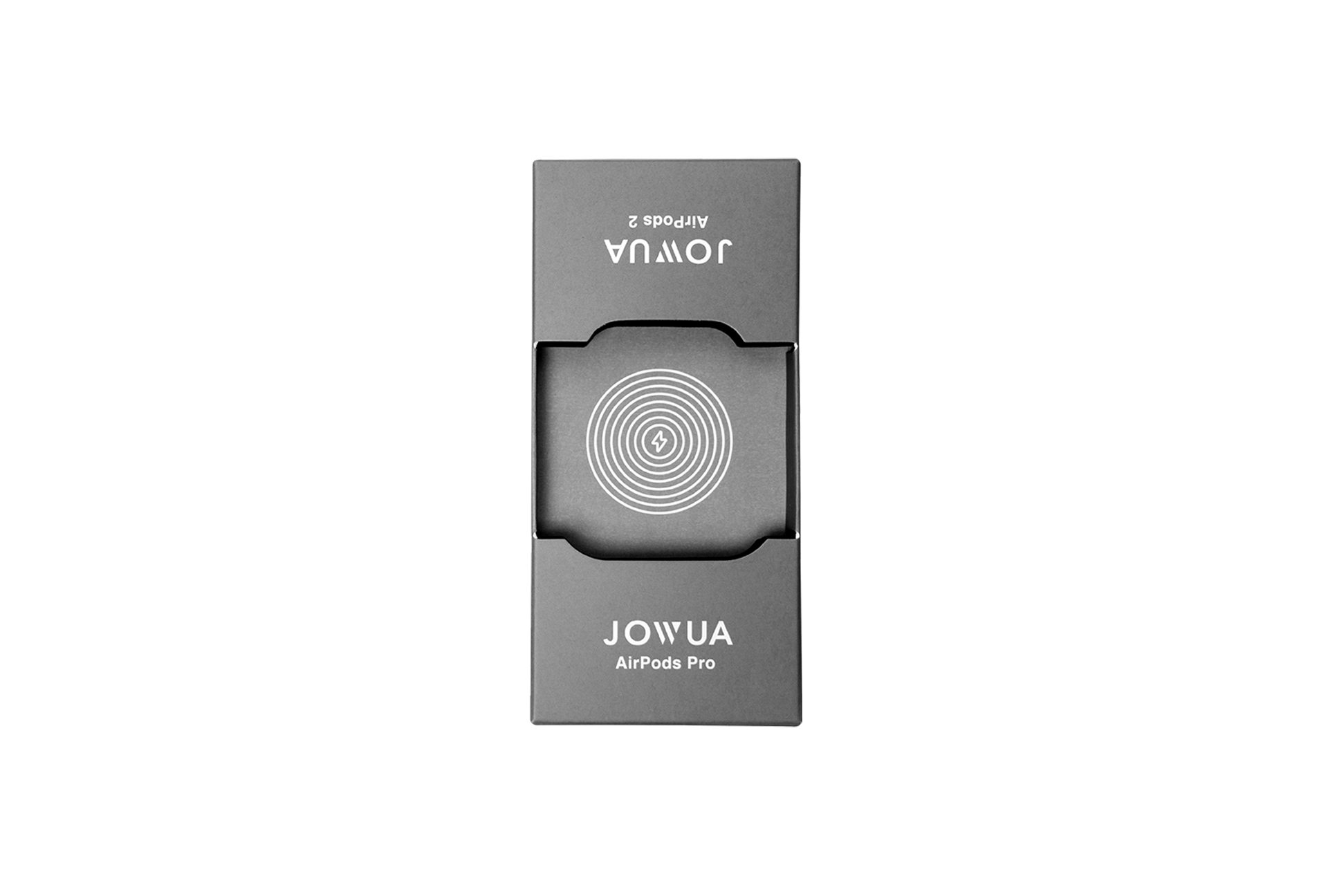 JOWUA 台灣 AirPods 無線充電架採用簡約的黑色包裝,兩端有同心圓和品牌名稱,其光滑的霧面黑色設計與您的 Model 3/Y 型號完美搭配。.