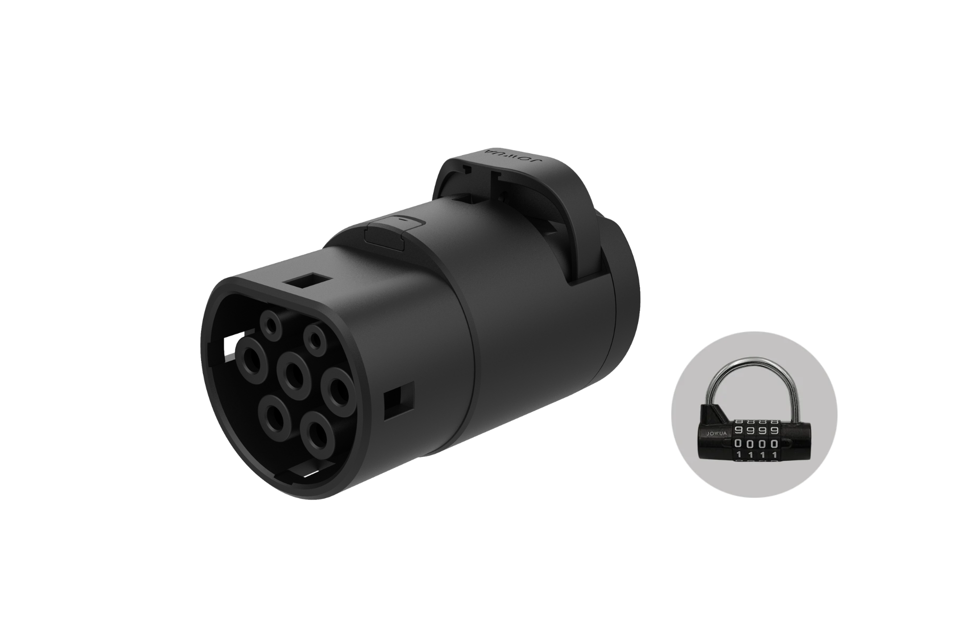 JOWUA台灣J1772轉CCS2-AC(TYPE2)轉接器完全相容於CCS2 V3.5,包括多埠選項、用於安全的密碼掛鎖和安全充電的溫度保護晶片。.