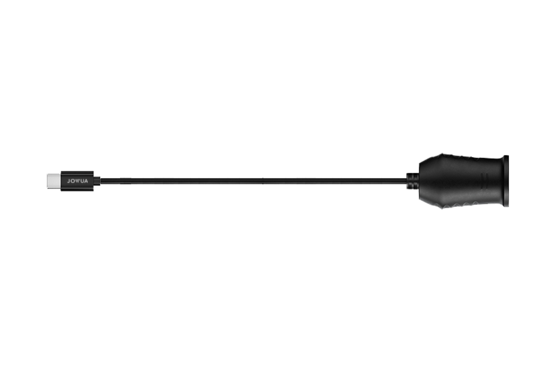 A black USB-C to HDMI cable by JOYUA showcases a sleek design with a textured grip on the HDMI end and is compatible with 車用電子產品. The white background highlights the brand name on the connector.