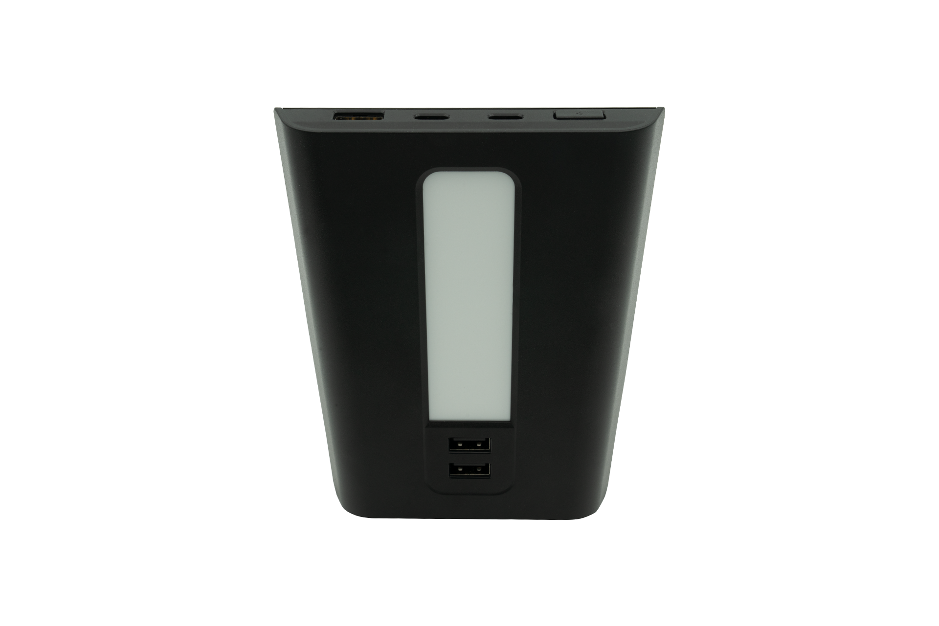 JOWUA 台灣 45W LED 中控組合是一款時尚、現代的黑色電子設備,具有中央垂直 LED 智慧感應燈面板。它的頂部有多個端口,例如 USB 端口,體現了 Model 3 直立時的美感。.