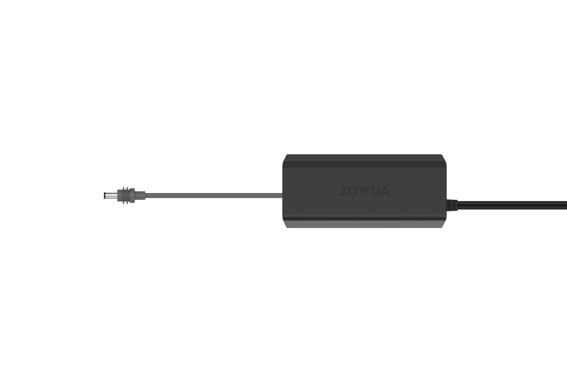 黑色長方形 JOWUA Taiwan 轉接器，配備小型圓柱型接頭，專為 Type-C 車用行動冰箱 (Model 3 全車系) 設計 - 適合露營保鮮及車用冰箱需求，以純白色背景呈現。.