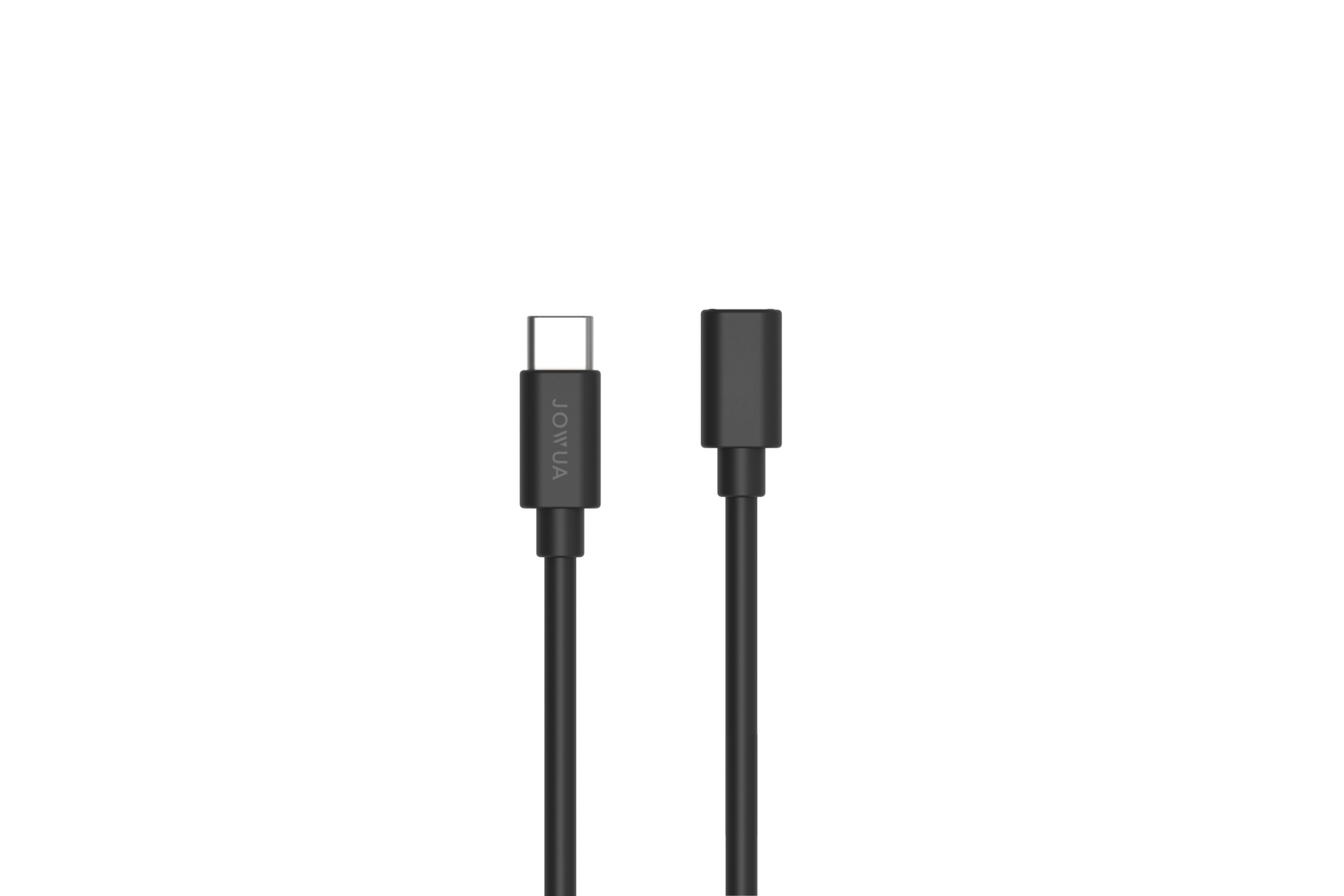 圖中展示了一條黑色 USB-C 轉 3.5mm 耳機插孔轉接線，以簡潔的白色背景為襯，其設計兼顧便利性與相容性。如同高品質的 JOWUA 台灣 USB-C L型 車用充電線／延長線，此轉接線能確保現代裝置享有高效的連接性能。.